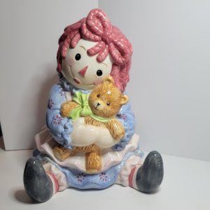 SIMON AND SCHUSTER RAGGEDY ANN DOLL WITH TEDDY BEAR CERAMIC BANK NO STOPPER